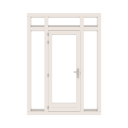 Deurkozijn met twee zijlichten en bovenlicht in drie delen